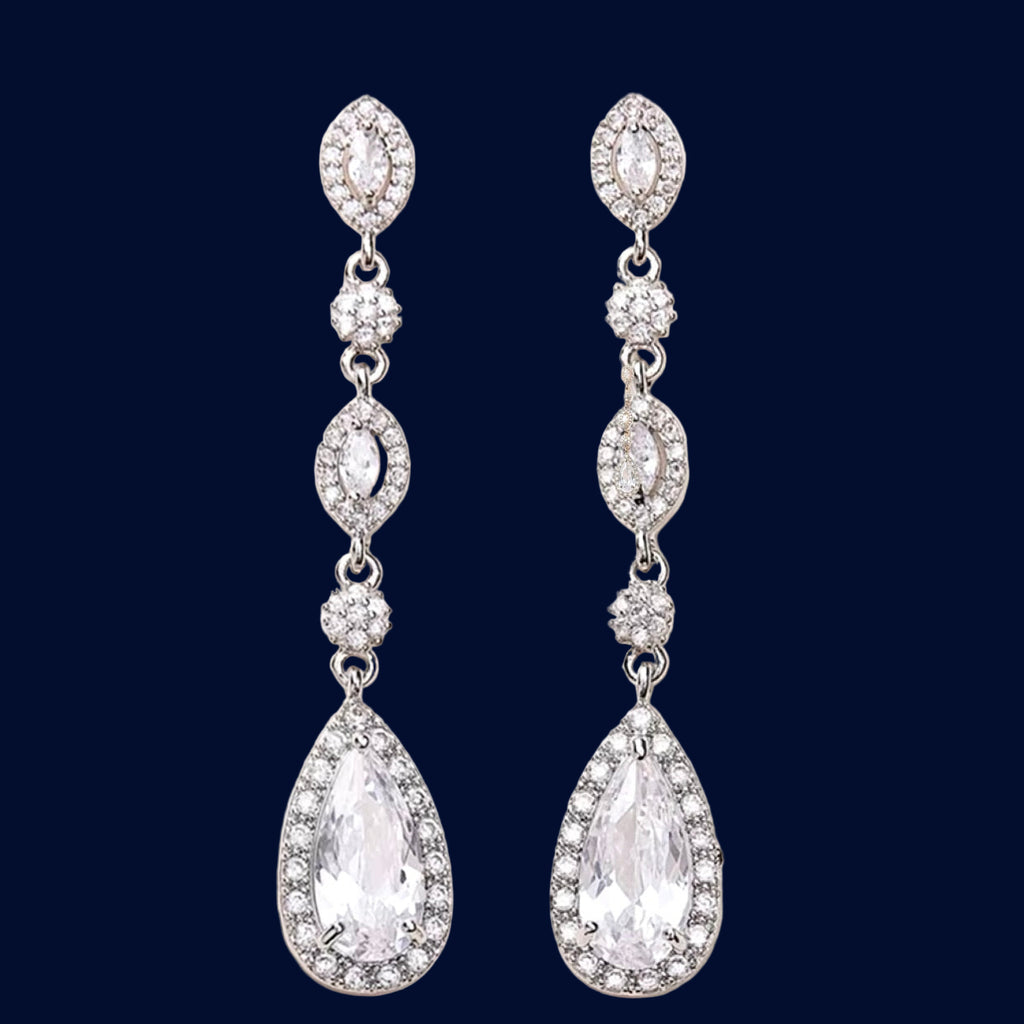 Statement Wedding Jewelry | CZ Bridal Earrings - Silver & Gold