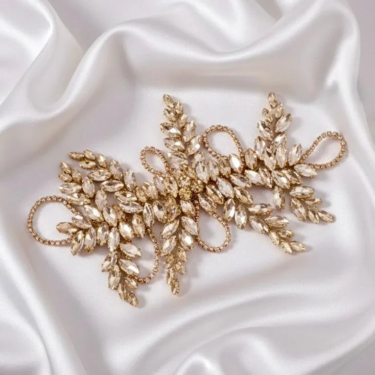 Champagne Crystal Bridal Hair Vine in Gold - Flexible Wedding Hair