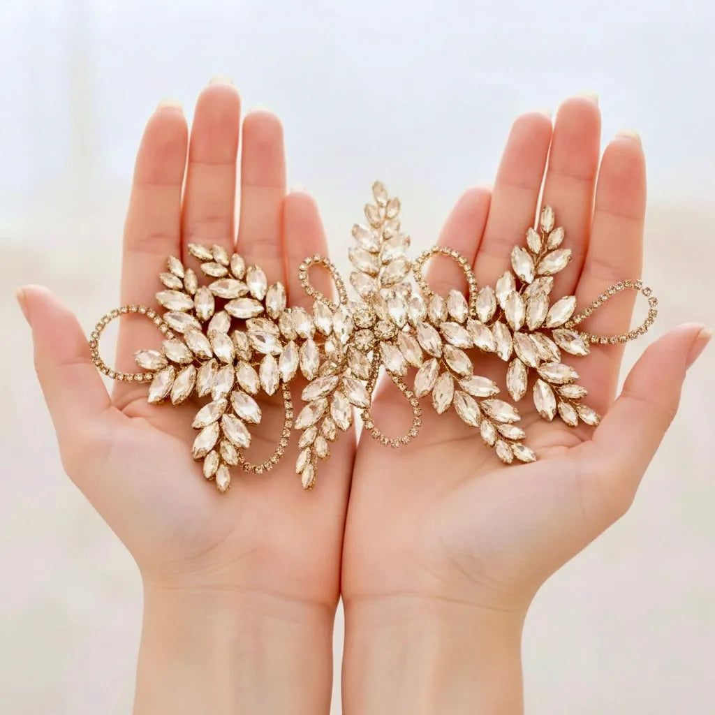 Champagne Crystal Bridal Hair Vine in Gold - Flexible Wedding Hair