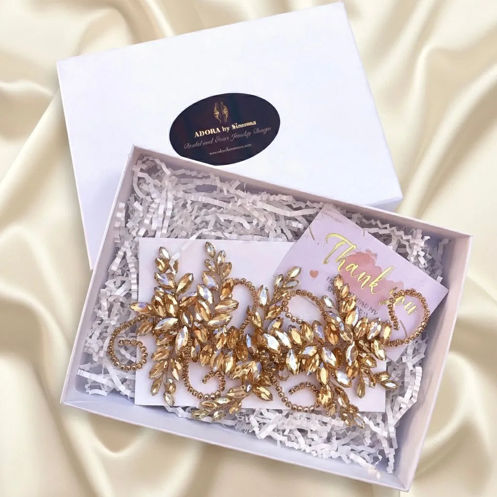Champagne Crystal Bridal Hair Vine in Gold - Flexible Wedding Hair
