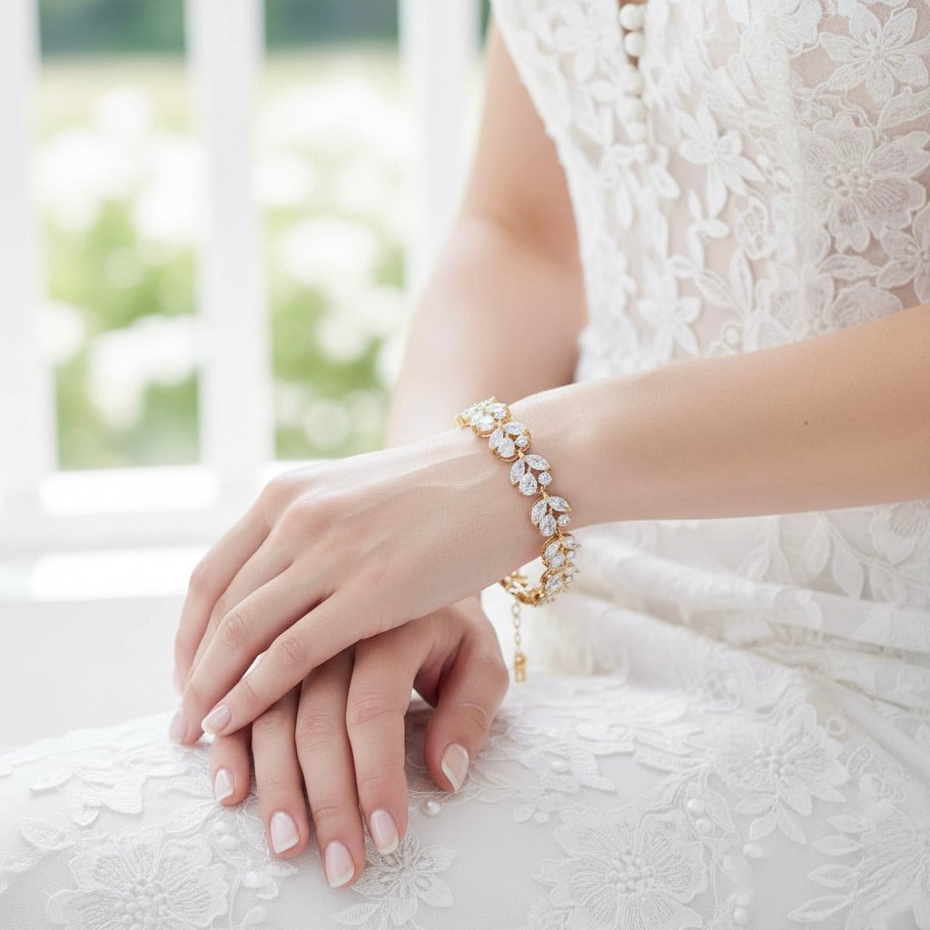 Refined CZ Bridal Bracelet – Silver, Gold & Rose Gold Adjustable Design