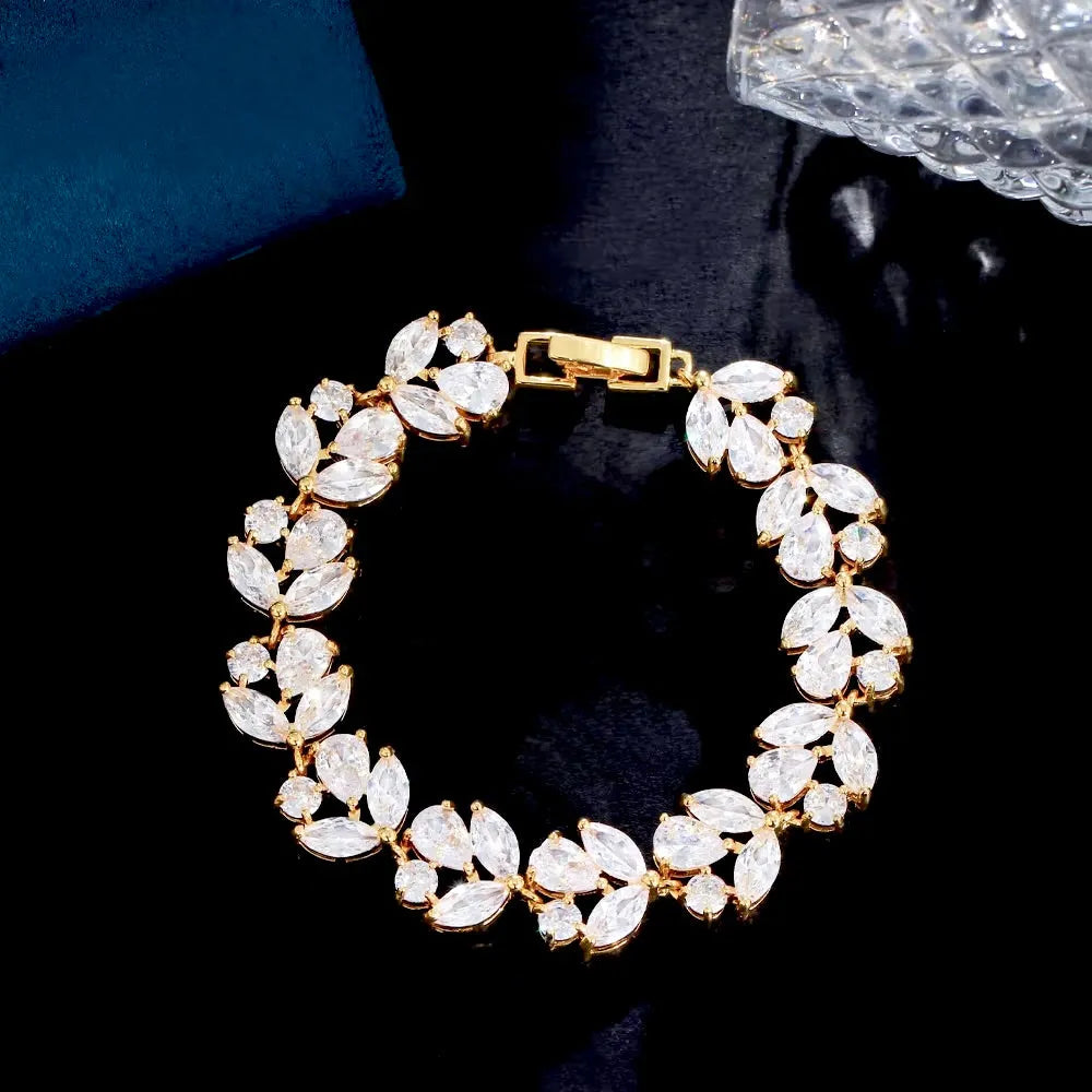 Refined CZ Bridal Bracelet – Silver, Gold & Rose Gold Adjustable Design