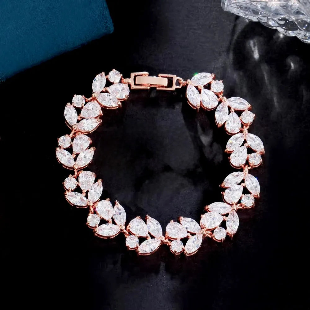 Refined CZ Bridal Bracelet – Silver, Gold & Rose Gold Adjustable Design