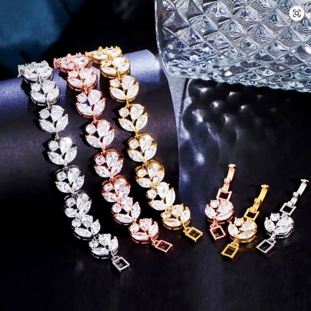 Refined CZ Bridal Bracelet – Silver, Gold & Rose Gold Adjustable Design