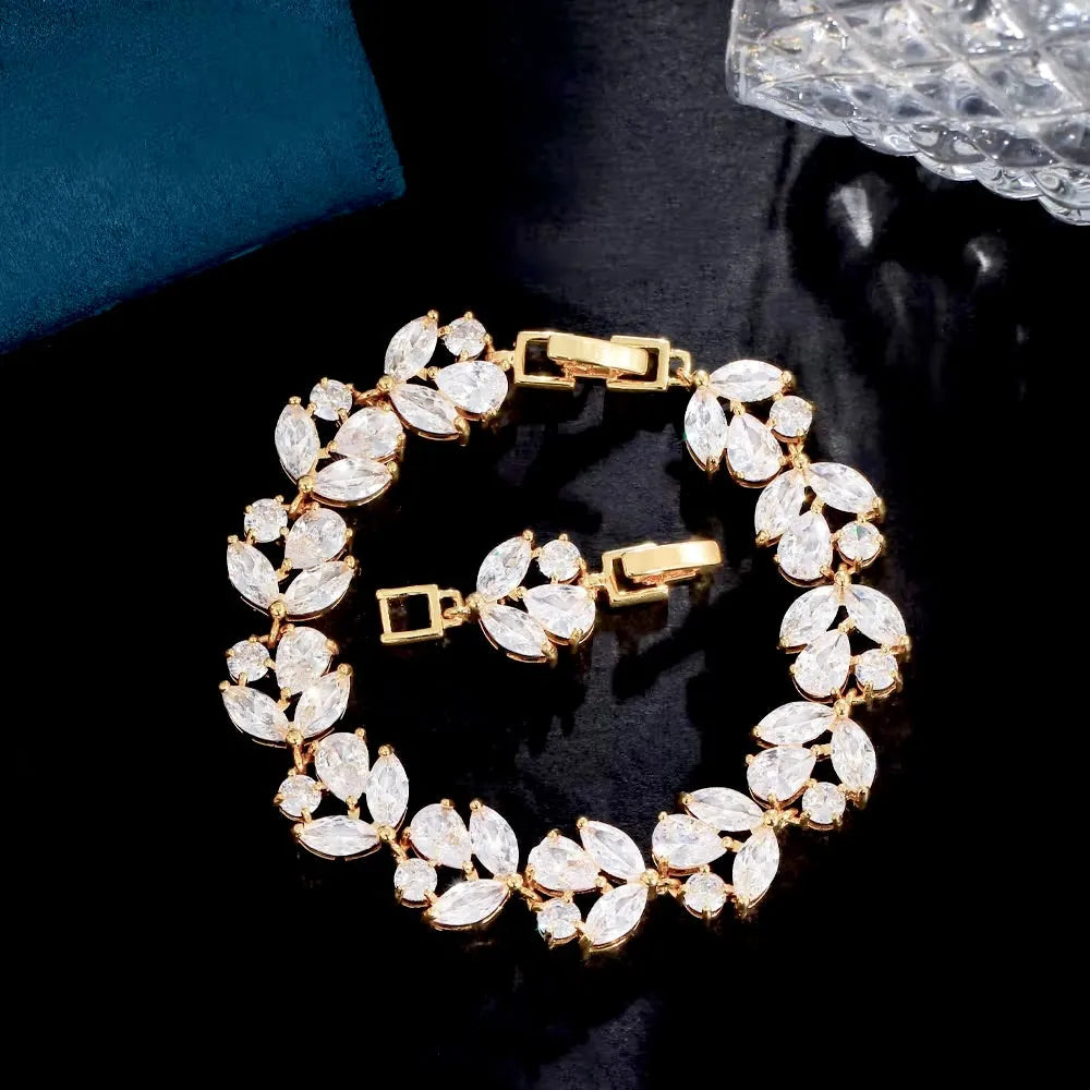 Refined CZ Bridal Bracelet – Silver, Gold & Rose Gold Adjustable Design