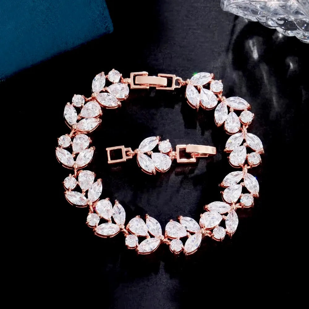 Refined CZ Bridal Bracelet – Silver, Gold & Rose Gold Adjustable Design