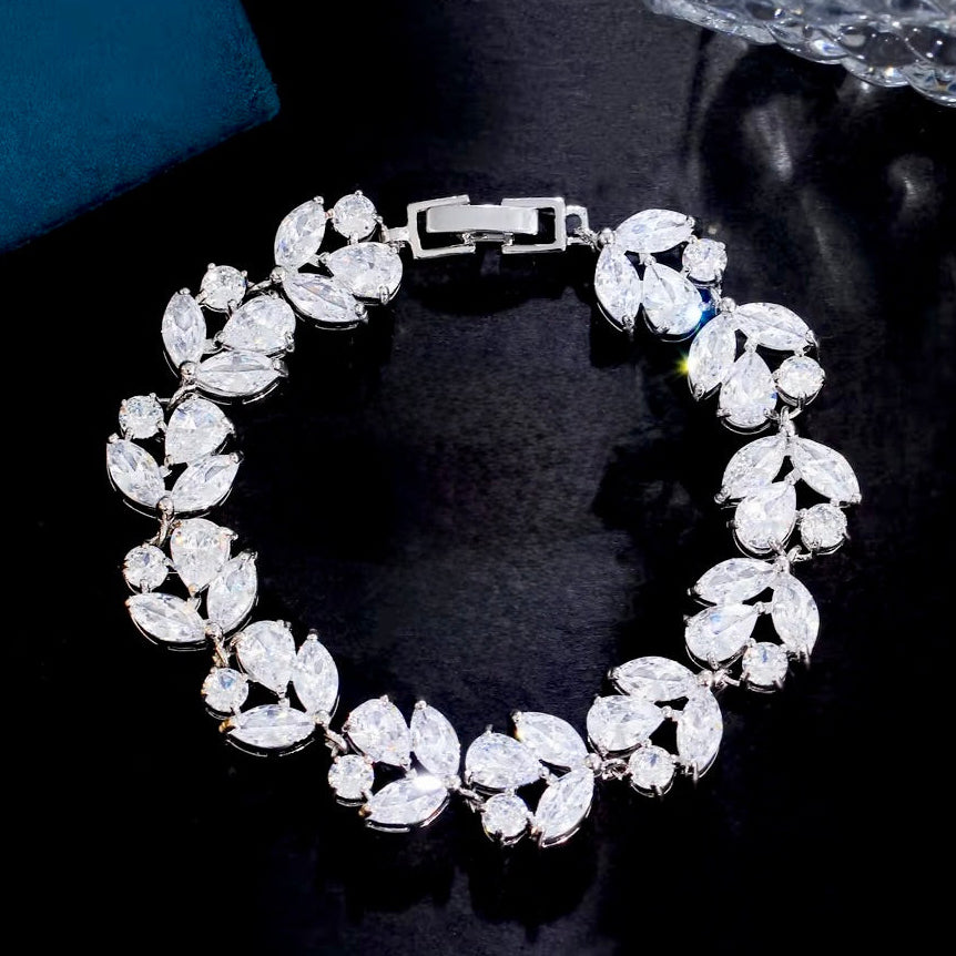 Refined CZ Bridal Bracelet – Silver, Gold & Rose Gold Adjustable Design