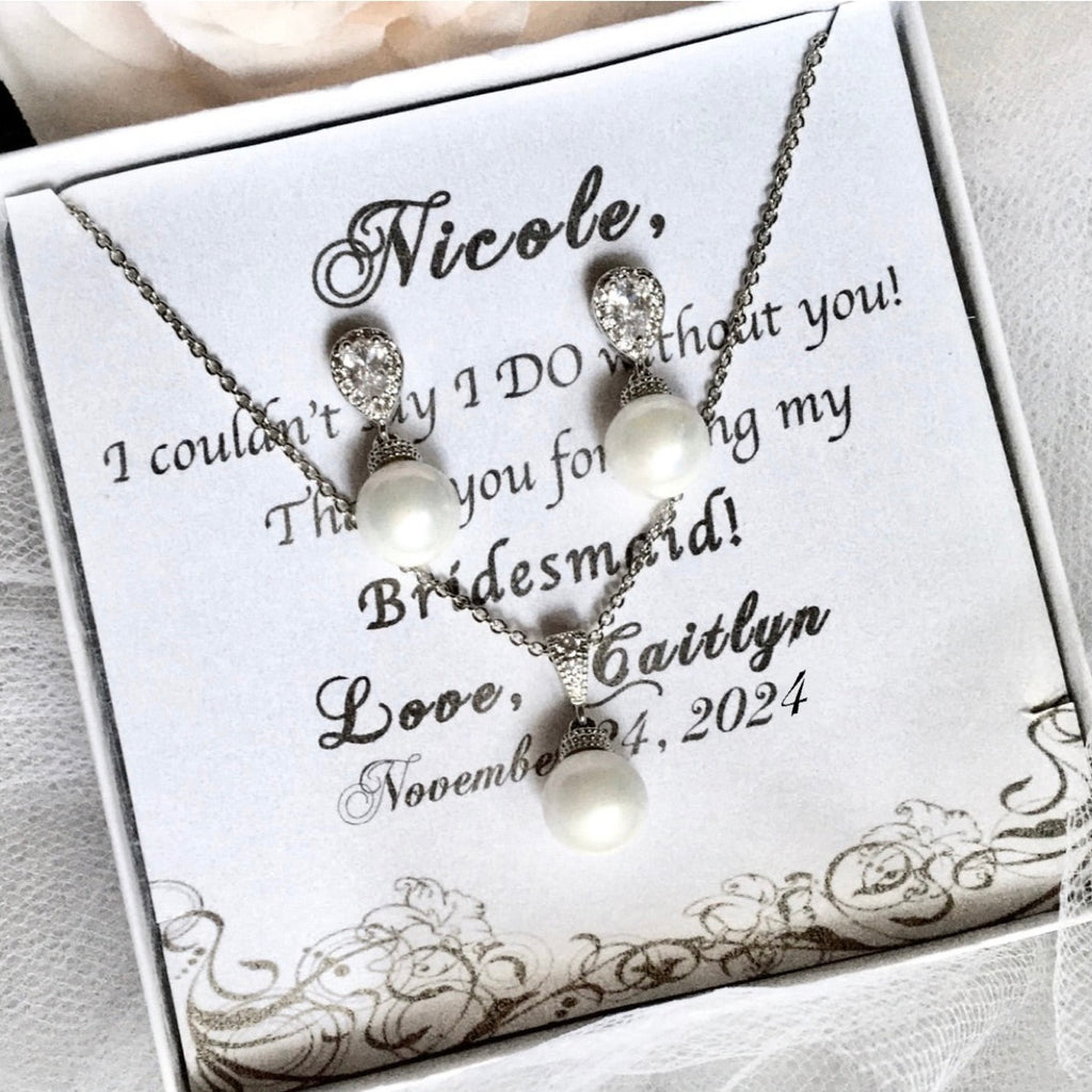 Pearl Wedding Jewelry - Pearl and Cubic Zirconia Jewelry Set - Available in Gold and Silver