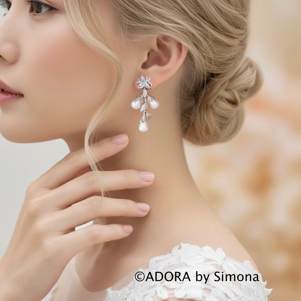 Pearl Wedding Jewelry | Pearl and Cubic Zirconia Bridal Earrings