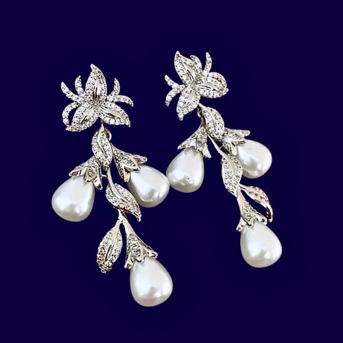 Pearl Wedding Jewelry | Pearl and Cubic Zirconia Bridal Earrings