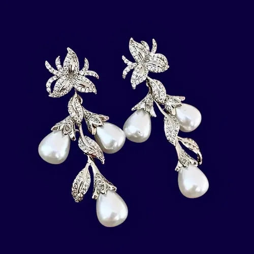 Pearl Wedding Jewelry | Pearl and Cubic Zirconia Bridal Earrings