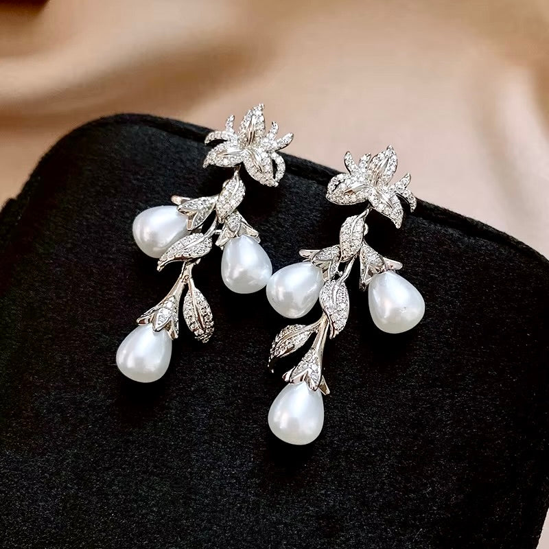 Pearl Wedding Jewelry | Pearl and Cubic Zirconia Bridal Earrings