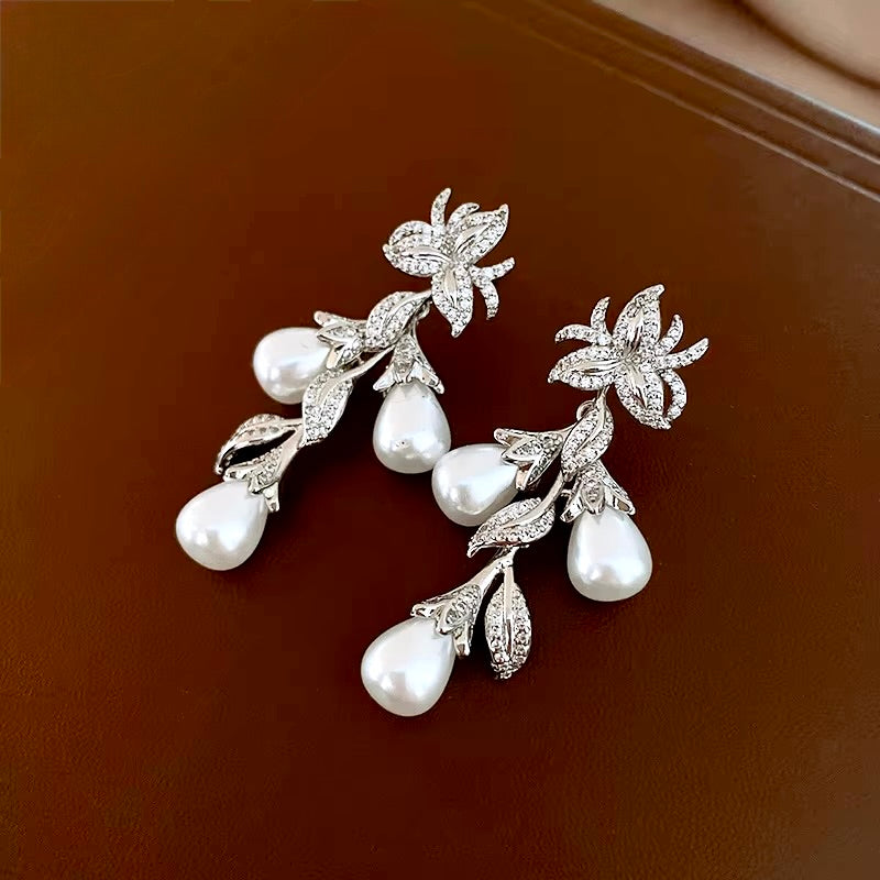 Pearl Wedding Jewelry | Pearl and Cubic Zirconia Bridal Earrings
