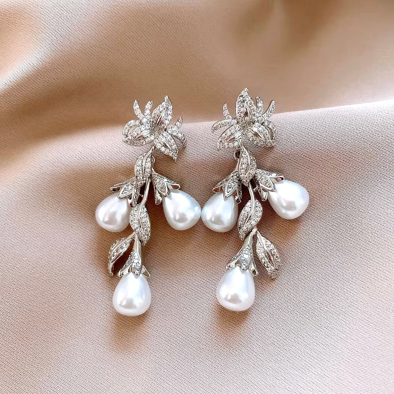 Pearl Wedding Jewelry | Pearl and Cubic Zirconia Bridal Earrings