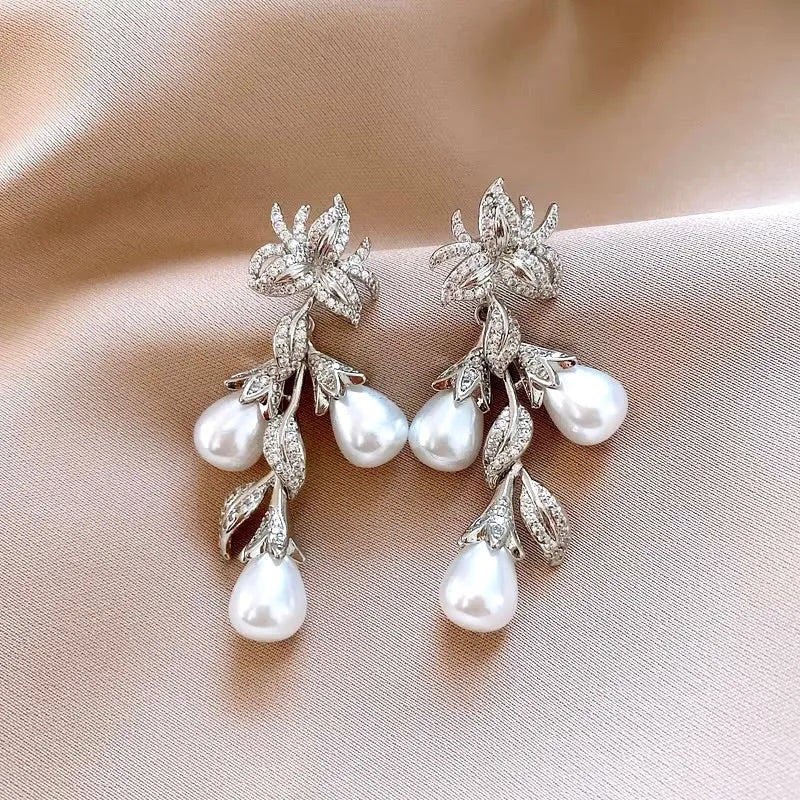 Pearl Wedding Jewelry | Pearl and Cubic Zirconia Bridal Earrings