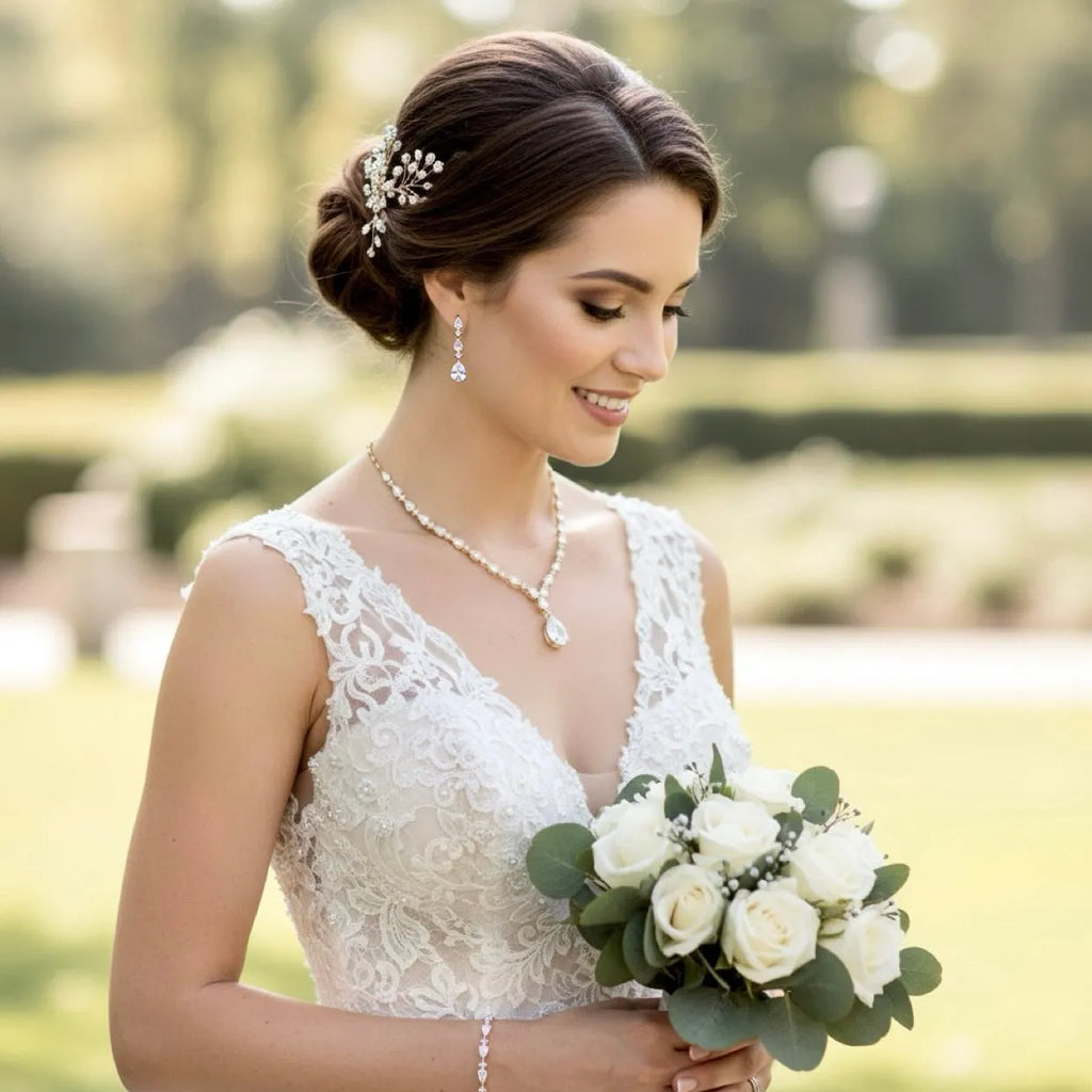 Wedding Jewelry - 3-Piece Cubic Zirconia Bridal Jewelry Set - Available in Silver, Rose Gold and Yellow Gold