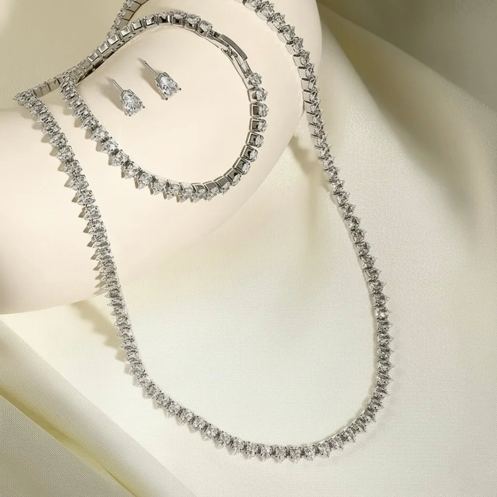 Wedding Jewelry - Cubic Zirconia Bridal Three-Piece Jewelry Set - Available in Silver, Rose Gold and Yellow Gold