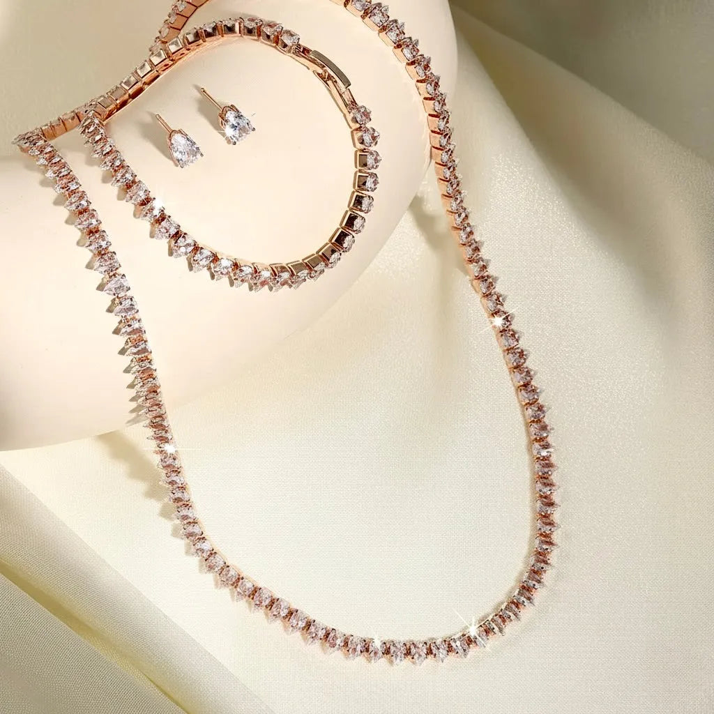 Wedding Jewelry - Cubic Zirconia Bridal Three-Piece Jewelry Set - Available in Silver, Rose Gold and Yellow Gold