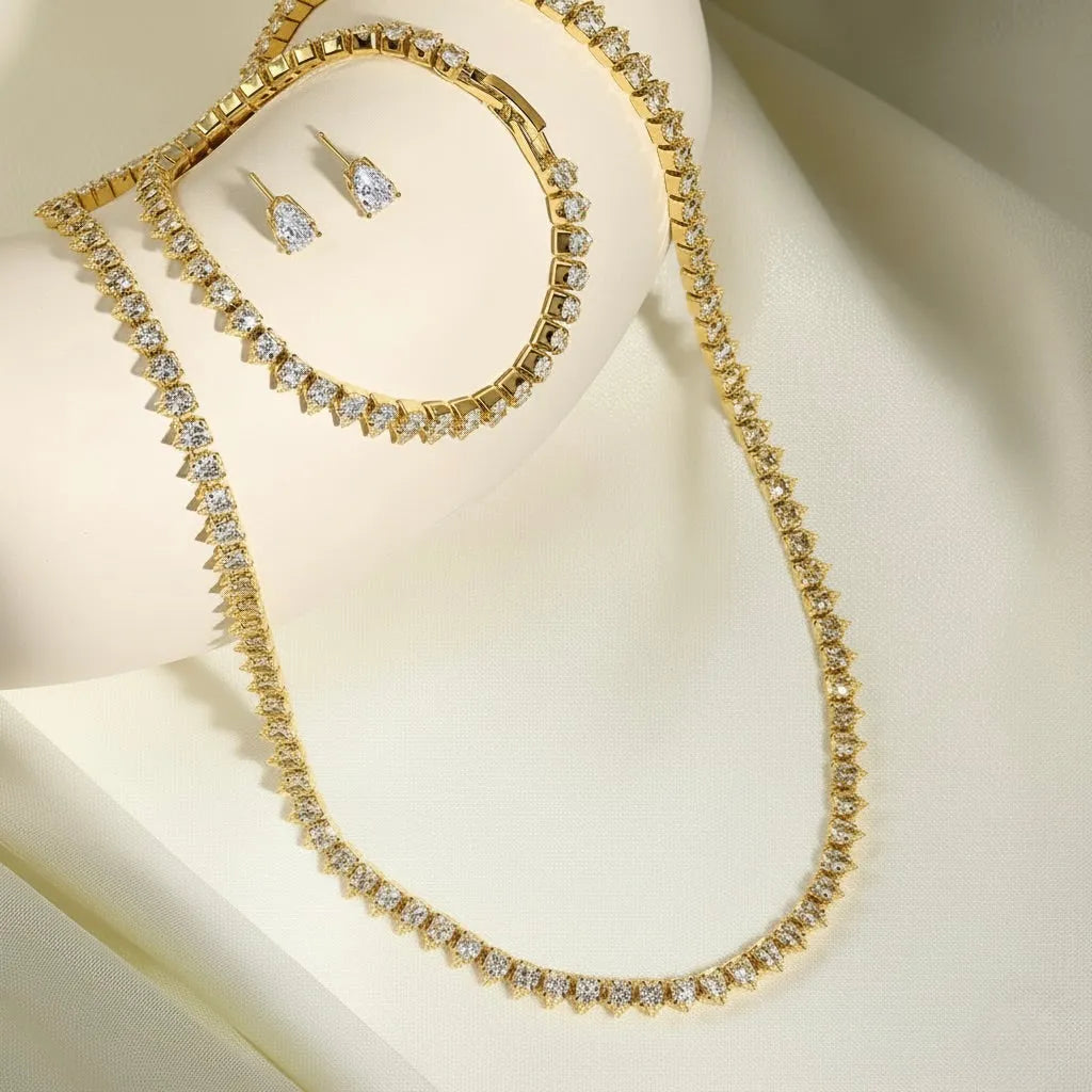 Wedding Jewelry - Cubic Zirconia Bridal Three-Piece Jewelry Set - Available in Silver, Rose Gold and Yellow Gold