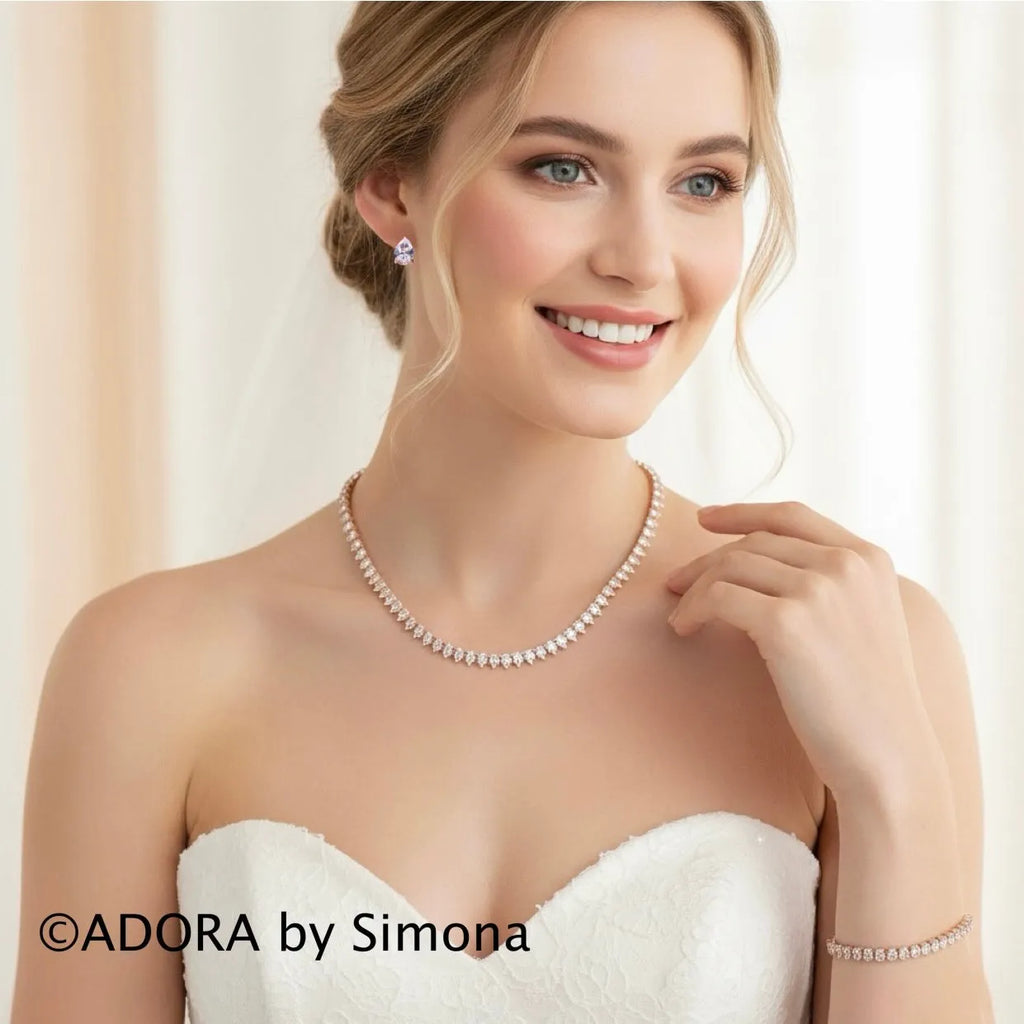 Wedding Jewelry - Cubic Zirconia Bridal Three-Piece Jewelry Set - Available in Silver, Rose Gold and Yellow Gold