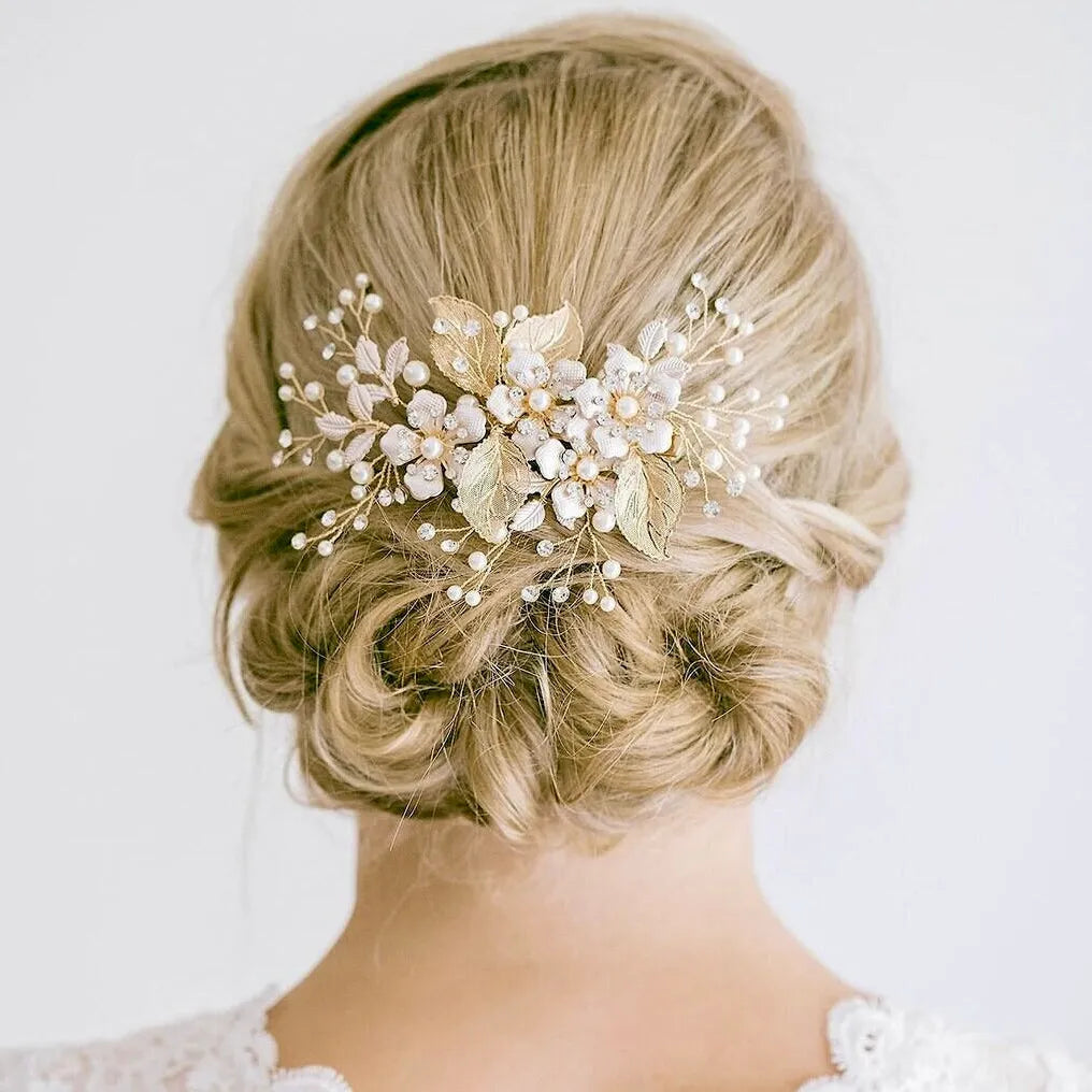 Wedding Hair Accessories - Gold and Silver Pearl Bridal Hair Clip