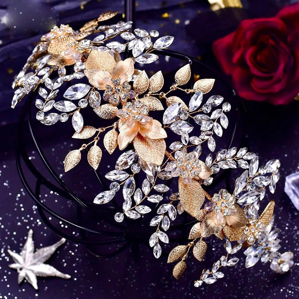 Elegant Silver and Gold Floral Headband SKYE | Hazel Gold Flower Pearl Headband | Affordable Quiet  main image 4
