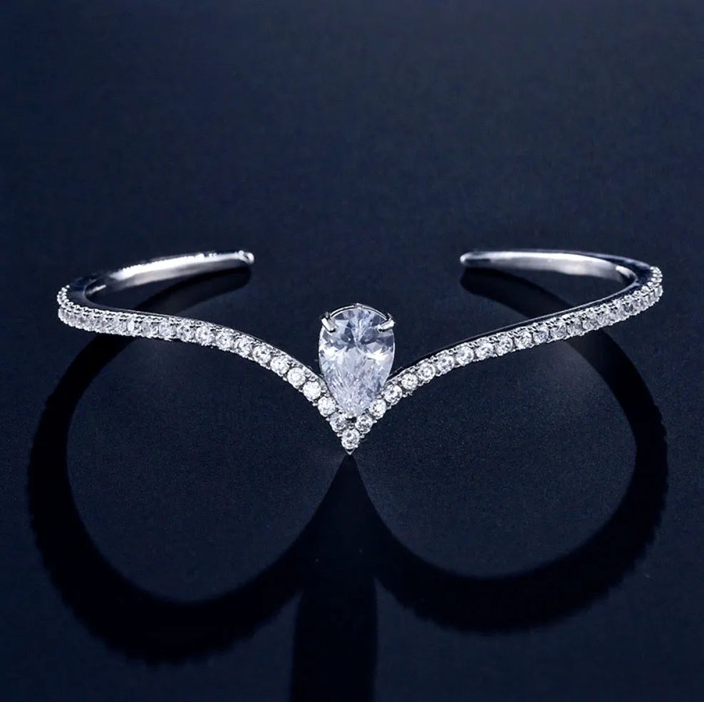 Elegant CZ Bridal Cuff Bracelet - Available with Clear and Blue Stones