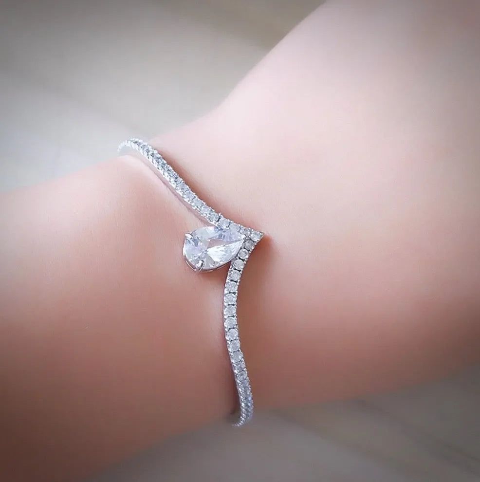 Elegant CZ Bridal Cuff Bracelet - Available with Clear and Blue Stones