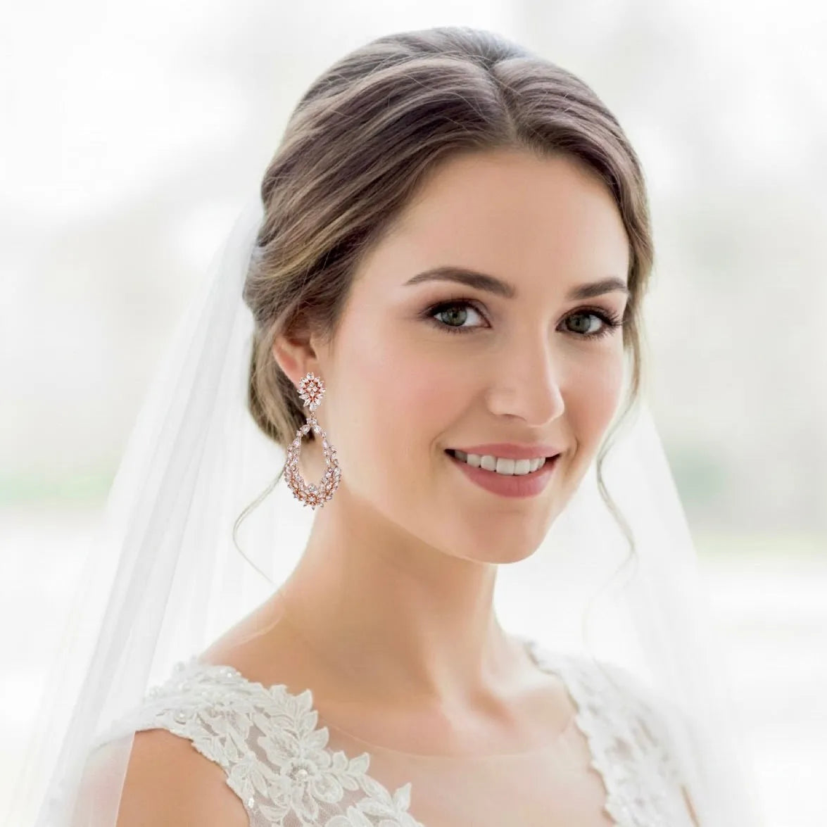 Wedding Jewelry - Cubic Zirconia Bridal Earrings - Available in Silver and Rose Gold Rose Gold Wedding Jewelry - Cubic Zirconia Bridal Earrings - Available in Silver and Rose Gold Rose Gold