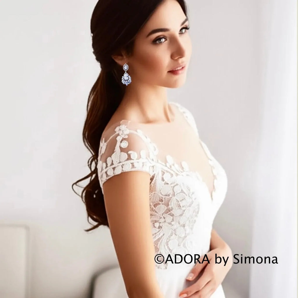 Wedding Jewelry - Silver Cubic Zirconia Bridal Earrings