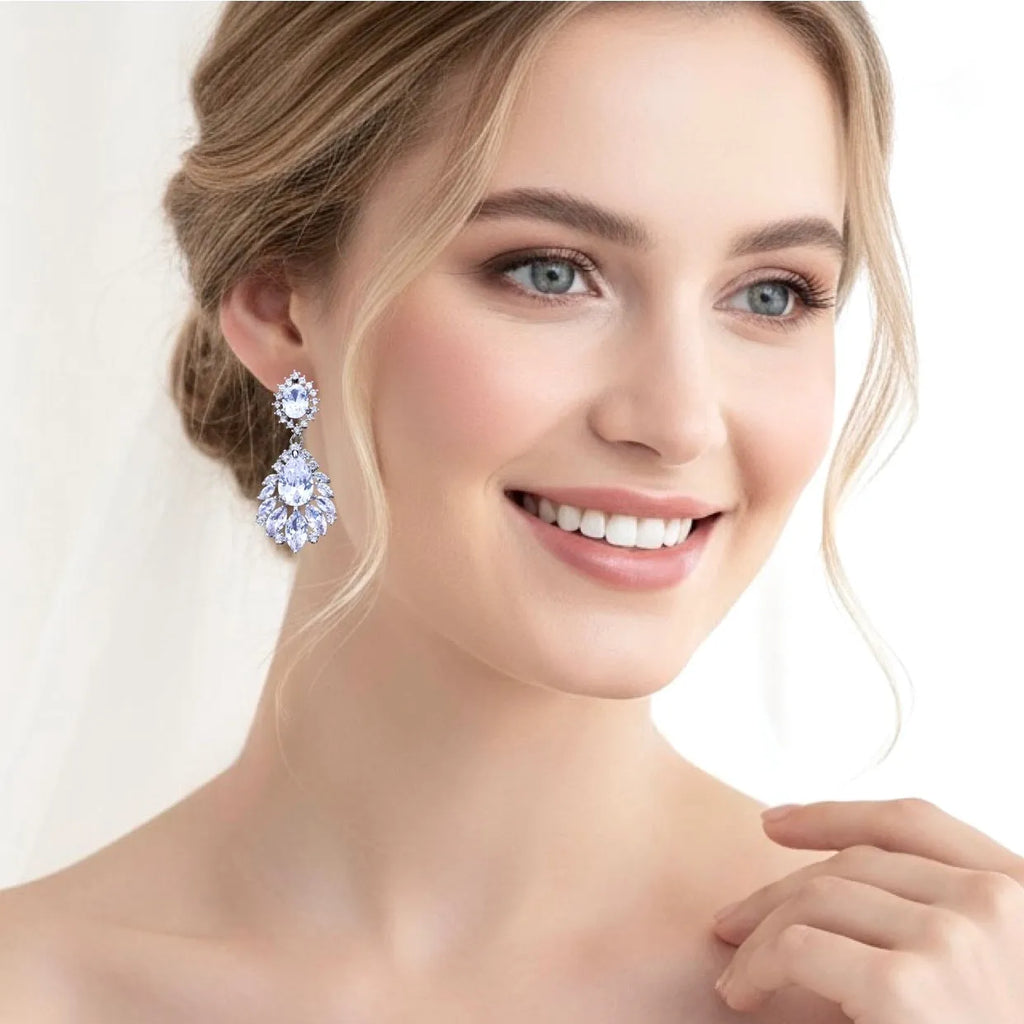 Wedding Jewelry - Silver Cubic Zirconia Bridal Earrings - More Colors