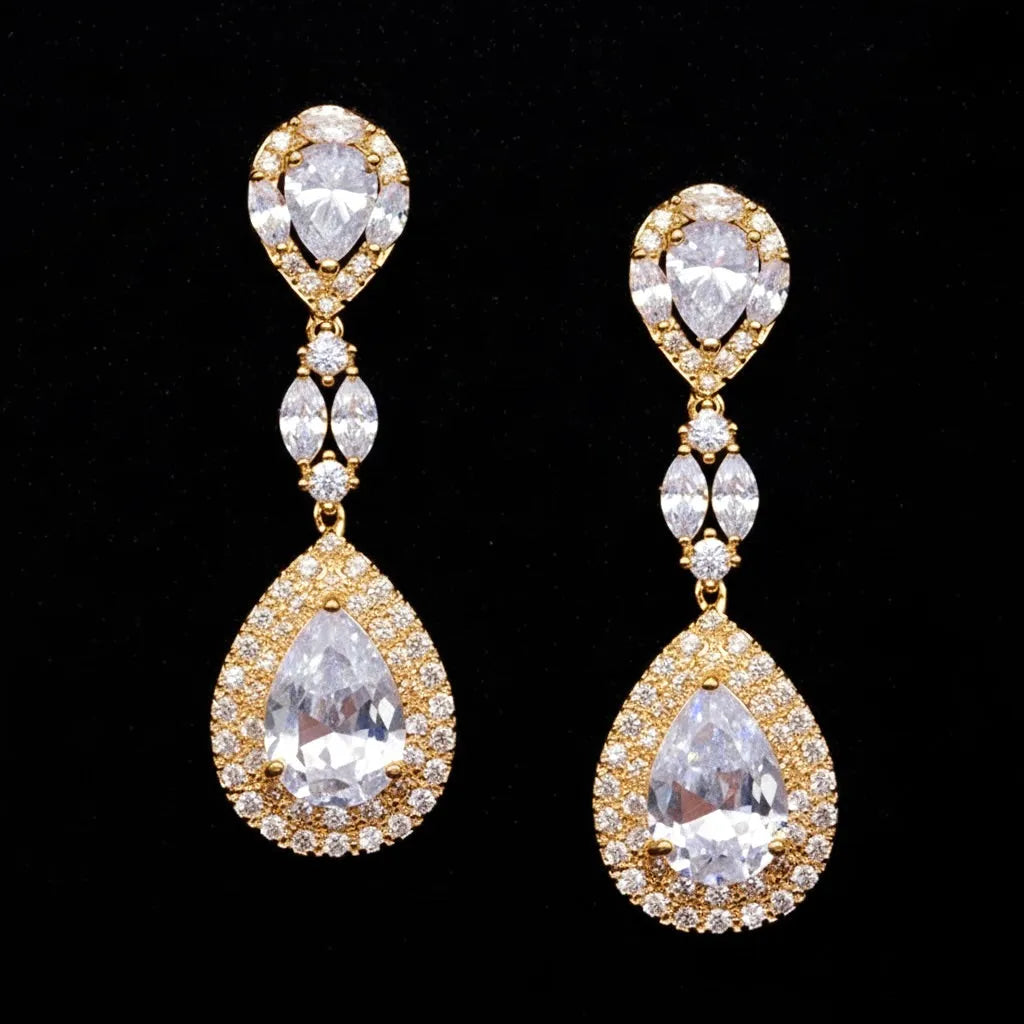 Wedding Jewelry - Cubic Zirconia Bridal Earrings - Available in Silver, Rose Gold and Yellow Gold