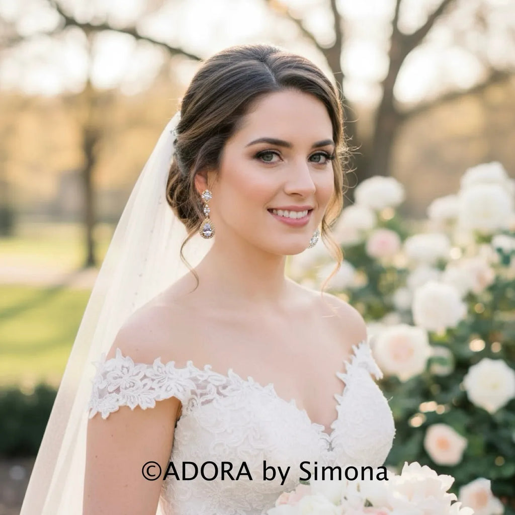 Wedding Jewelry - Cubic Zirconia Bridal Earrings - Available in Silver, Rose Gold and Yellow Gold