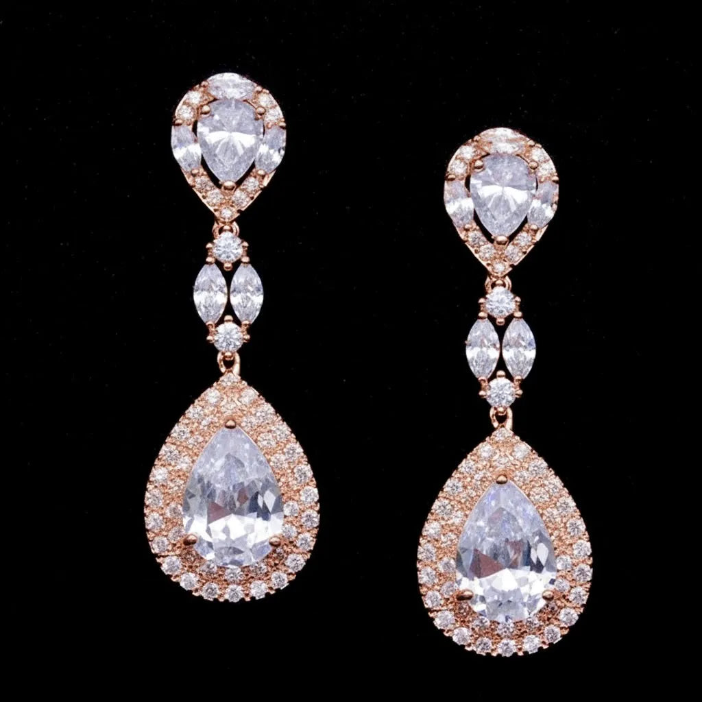 Wedding Jewelry - Cubic Zirconia Bridal Earrings - Available in Silver, Rose Gold and Yellow Gold