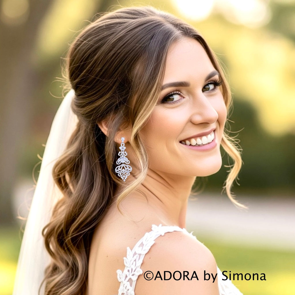 Wedding Jewelry - Cubic Zirconia Bridal Earrings - Available in Rose Gold, Silver and Yellow Gold