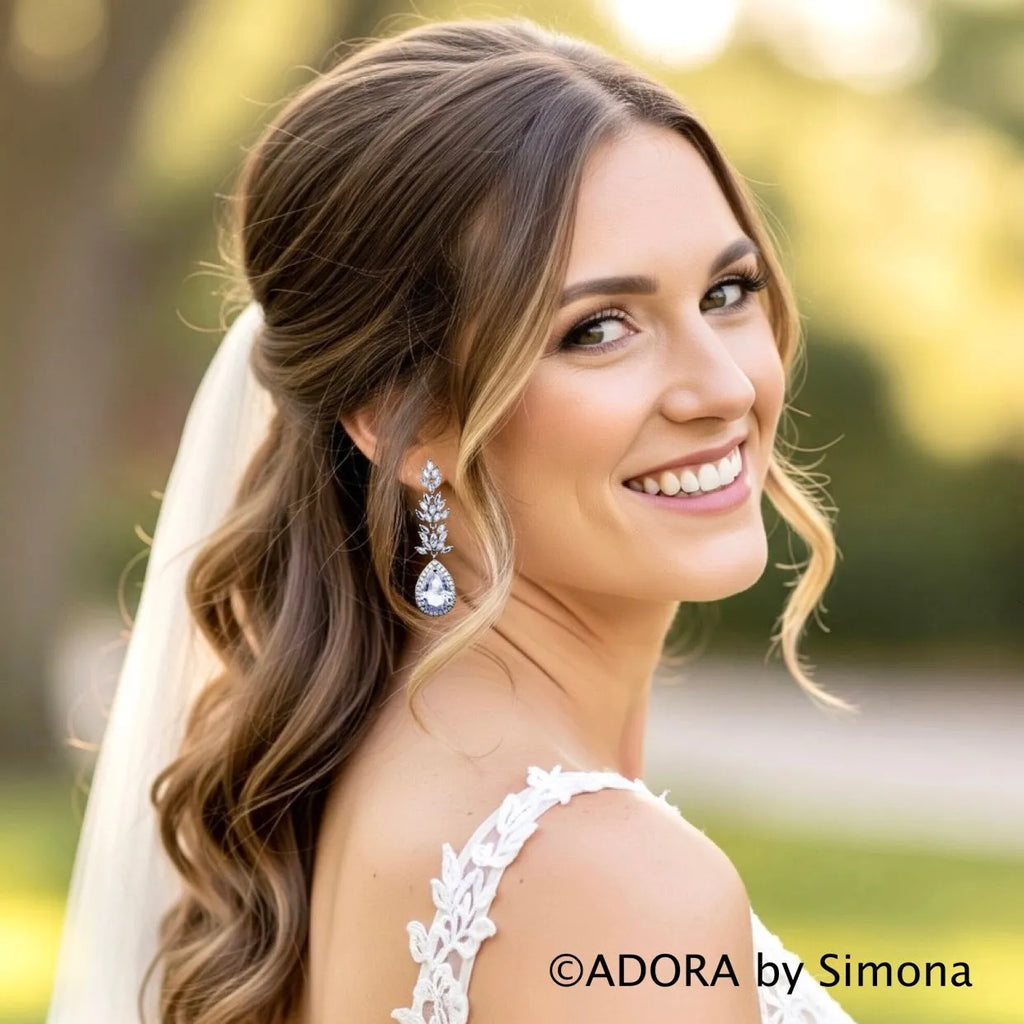 Wedding Jewelry - Cubic Zirconia Bridal Earrings - More Colors Available 