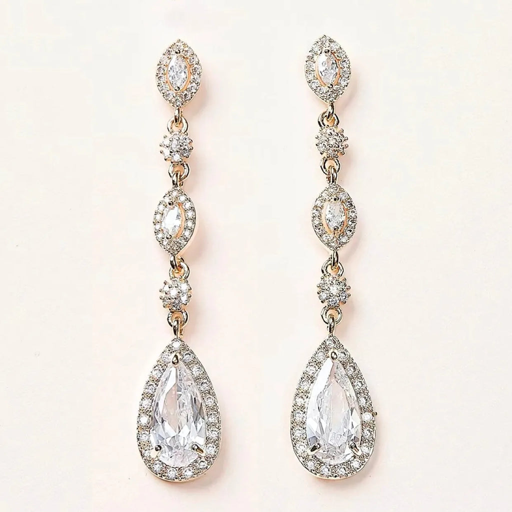 Statement Wedding Jewelry | CZ Bridal Earrings - Silver & Gold