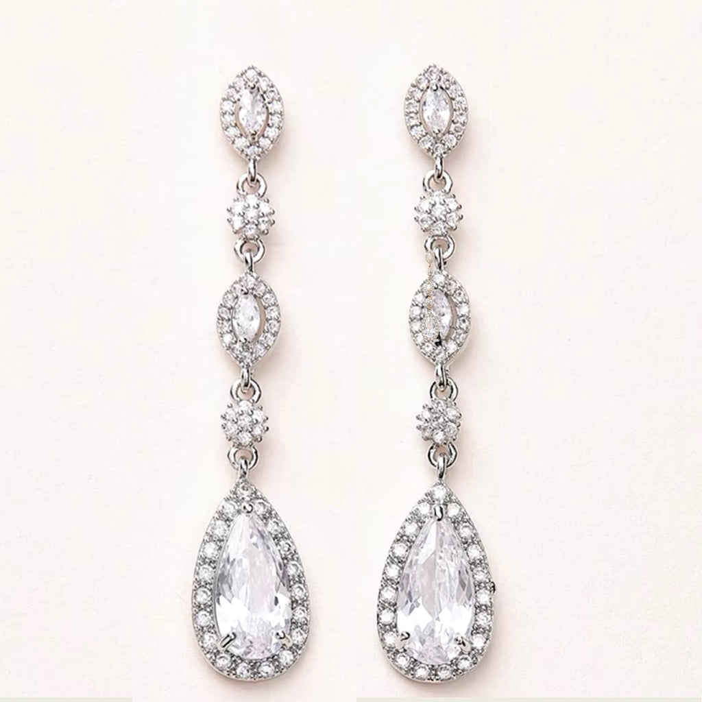 Statement Wedding Jewelry | CZ Bridal Earrings - Silver & Gold