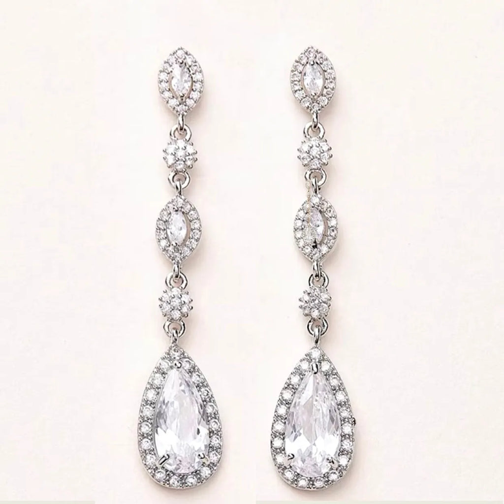 Statement Wedding Jewelry | CZ Bridal Earrings - Silver & Gold