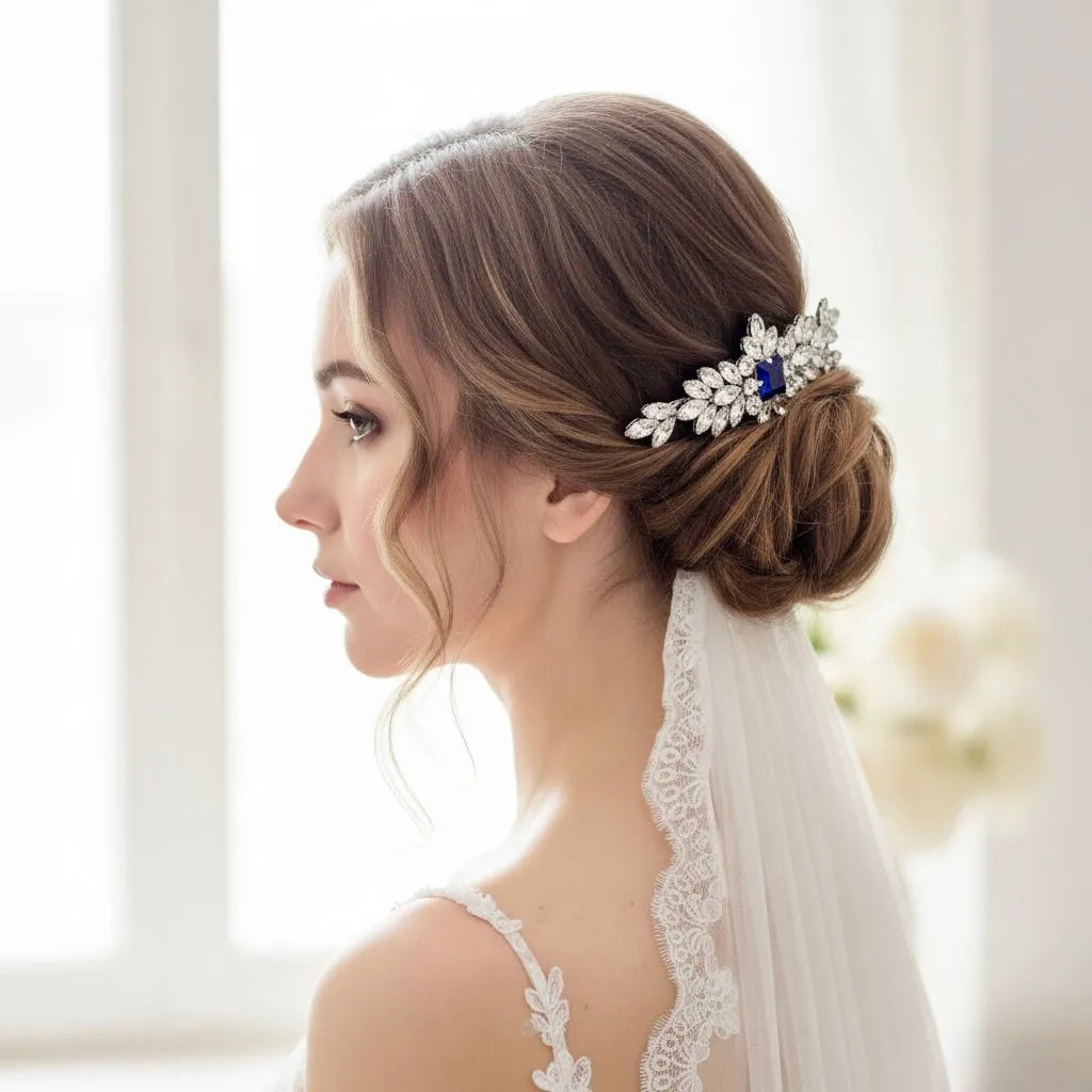 Wedding Hair Accessories - Blue Cubic Zirconia Bridal Hair Comb