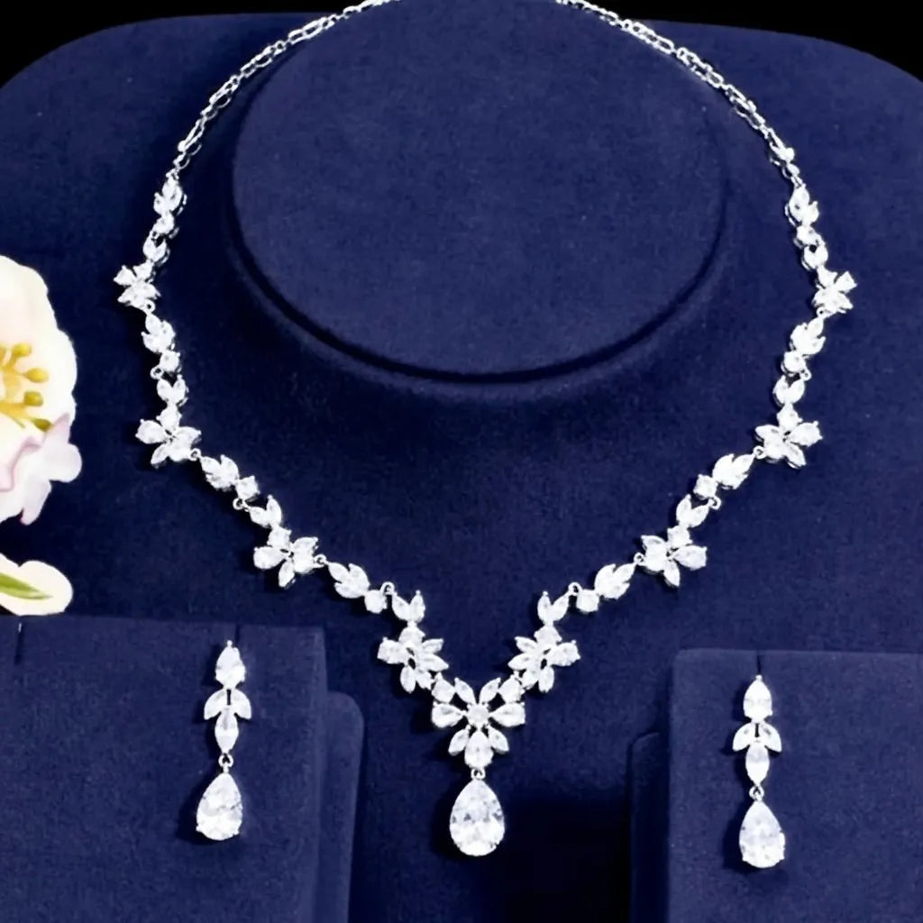 Adora by Simona Elegant Cubic Zirconia Bridal Jewelry Set - Silver, Gold \u0026 Rose Gold Rose Gold, image size:1024x1024