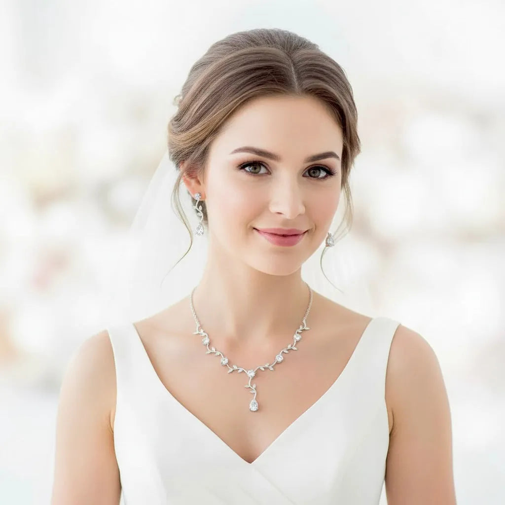 Wedding Jewelry - CZ Vine Bridal Jewelry Set - Available in Silver, Rose Gold and Yellow Gold