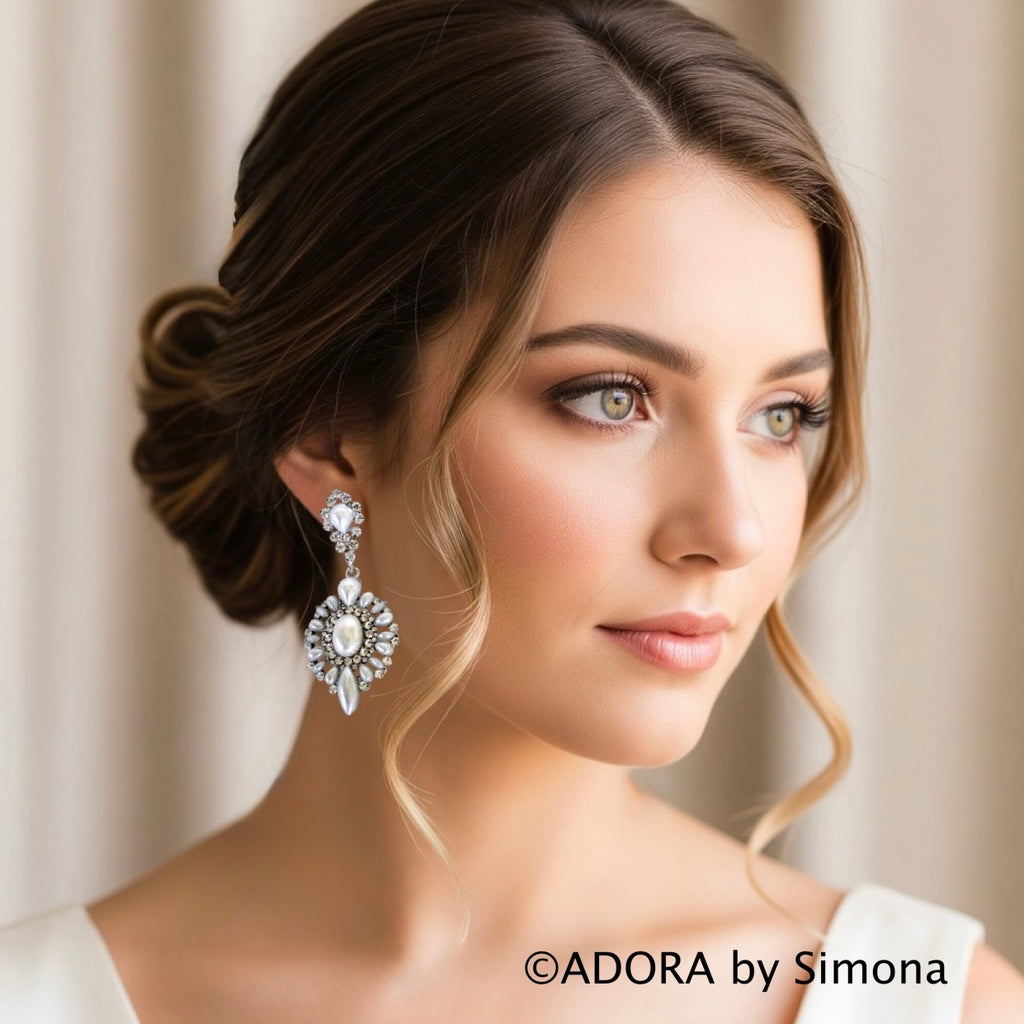 Wedding Jewelry - Pearl and Rhinestone Bridal Earrings