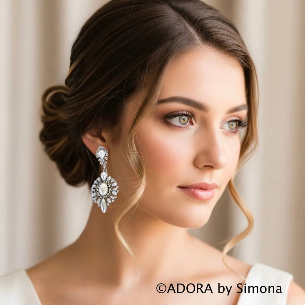 Wedding Jewelry - Pearl and Rhinestone Bridal Earrings