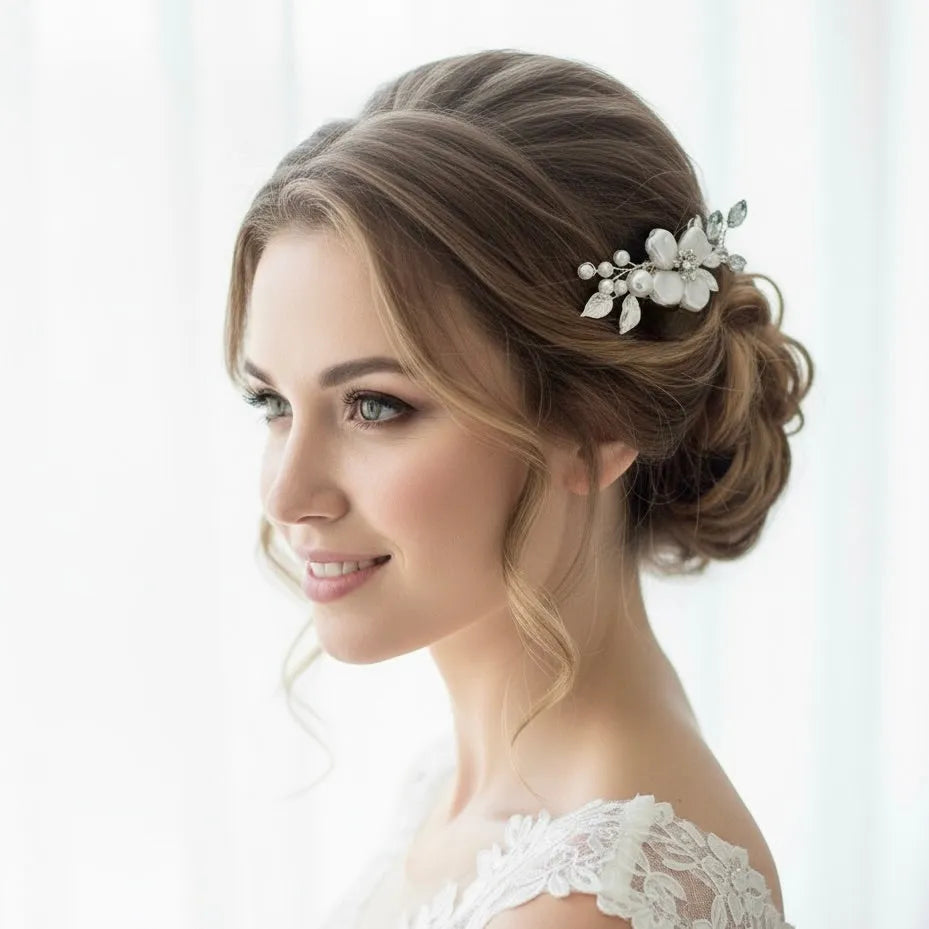 Delicate Pearl and CZ Bridal Hair Comb | Wedding Hair Accessories