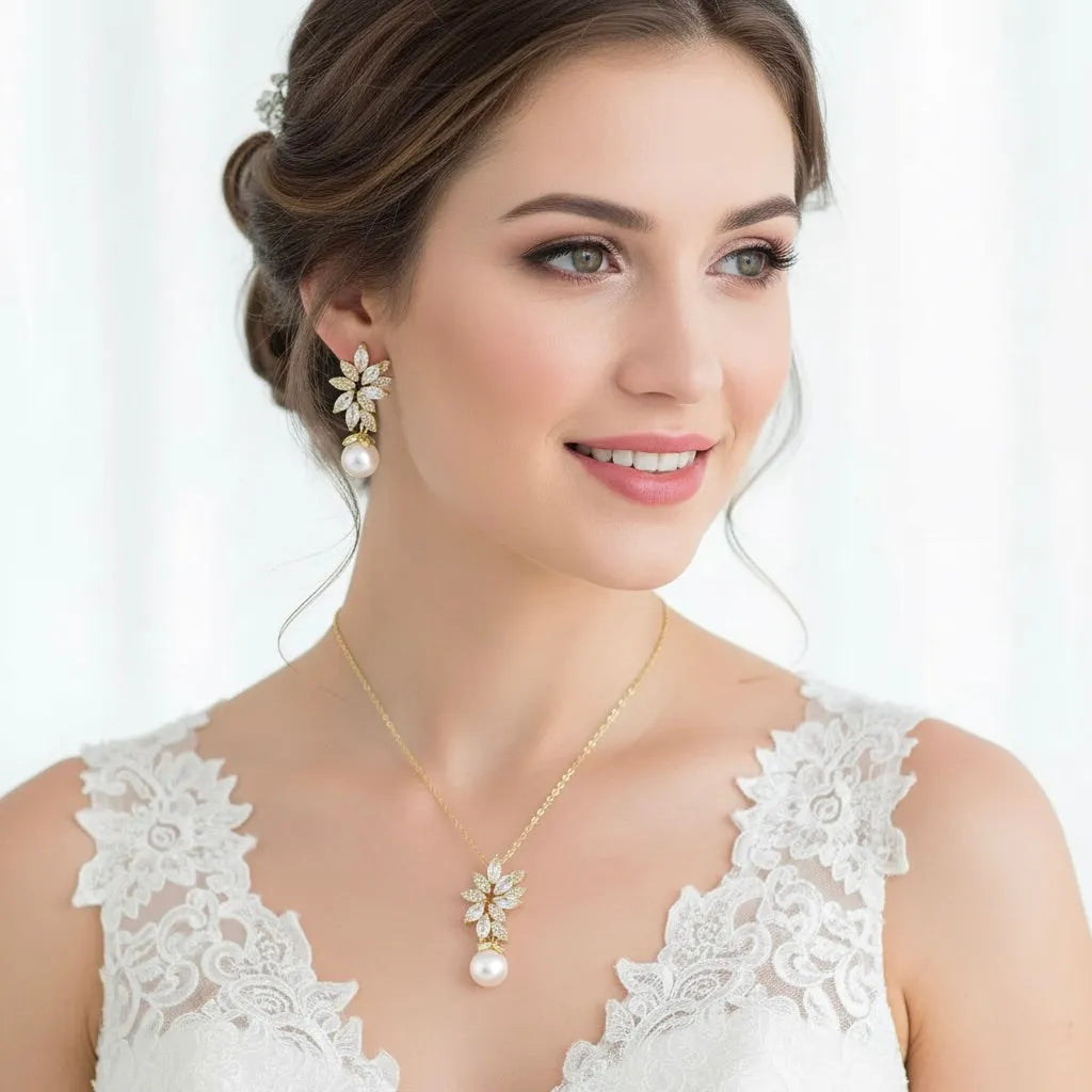 Wedding Pearl Jewelry - Pearl and Cubic Zirconia Bridal Jewelry Set