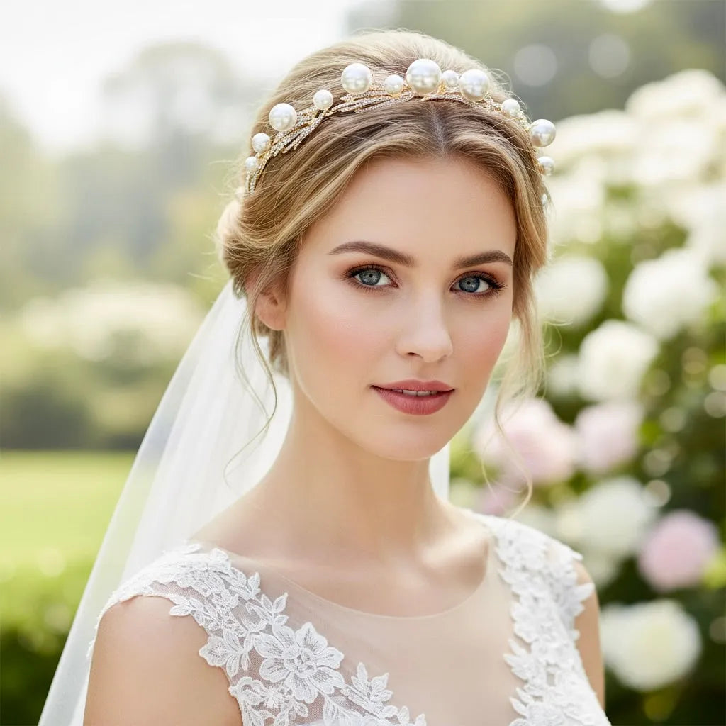 Wedding Hair Accessories - Pearl Bridal Headband / Tiara - Available in Silver and Gold