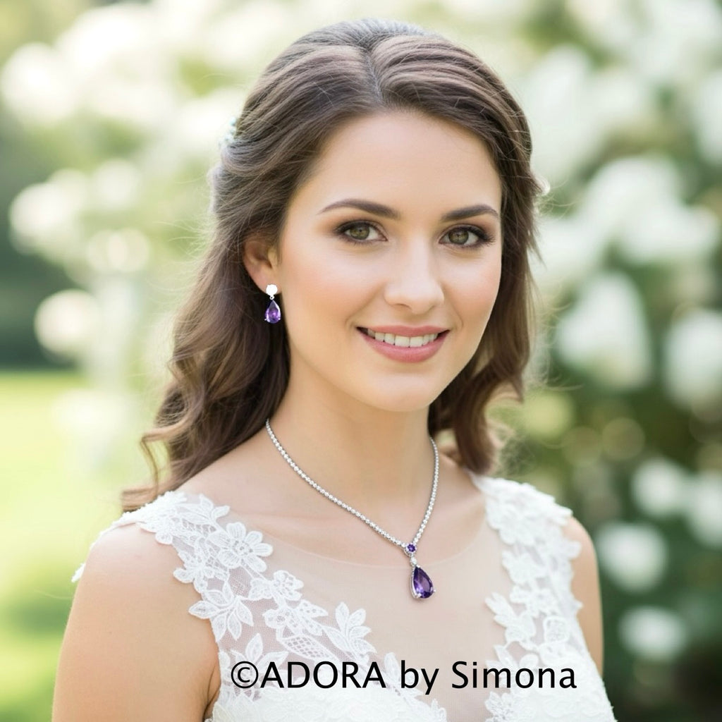 Wedding Jewelry - Purple Cubic Zirconia Bridal Jewelry Set