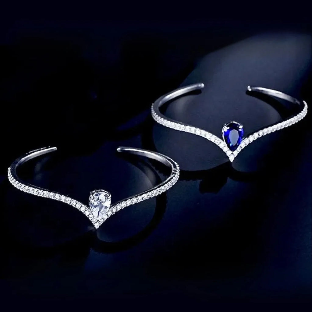 Elegant CZ Bridal Cuff Bracelet - Available with Clear and Blue Stones