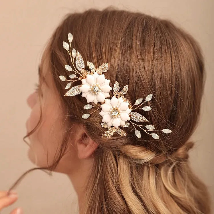 Wedding Hair Accessories - Opal Gold Bridal Hair Clip